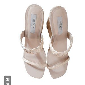 Steven New York Raffia Wedge Sandals Slide Cream Vacation Heels